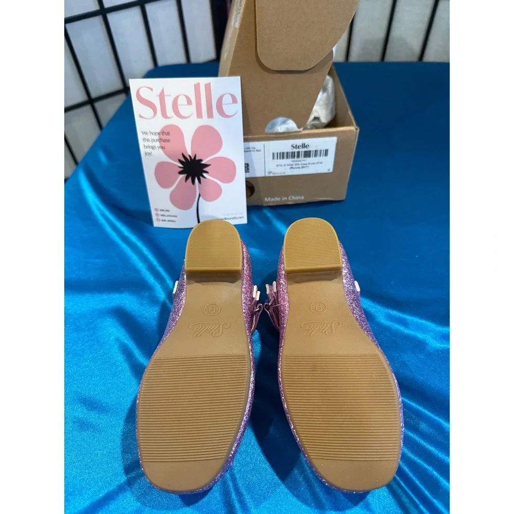 Stelle Girls Pink Glitter Mary Jane Flats Bow Dress Shoes Size 9 Toddler NWT